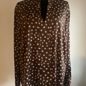 New York & Company Brown Polka Dot Blouse